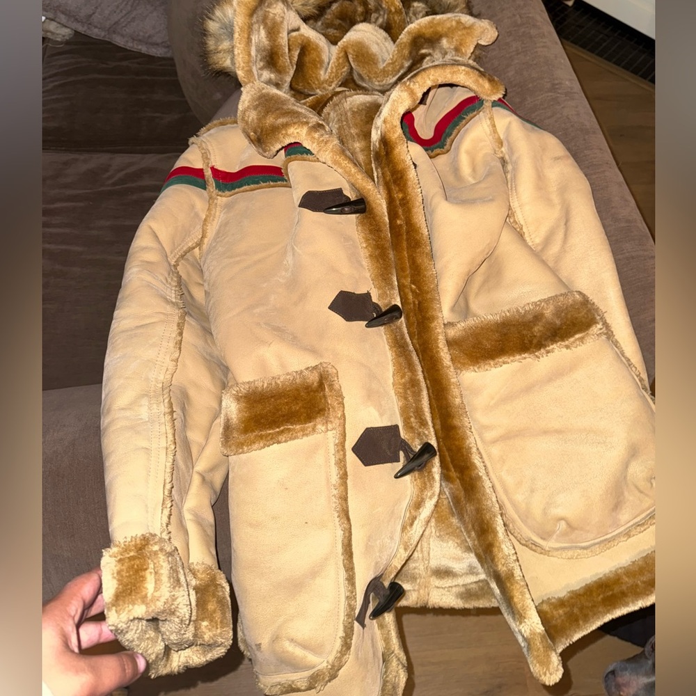 Jordan Craig Camel Faux-Shearling Duffle Coat